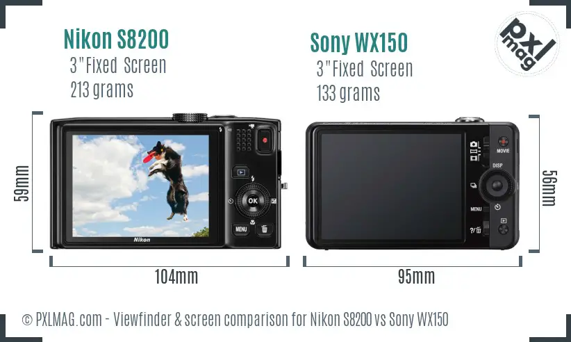 Nikon S8200 vs Sony WX150 Screen and Viewfinder comparison