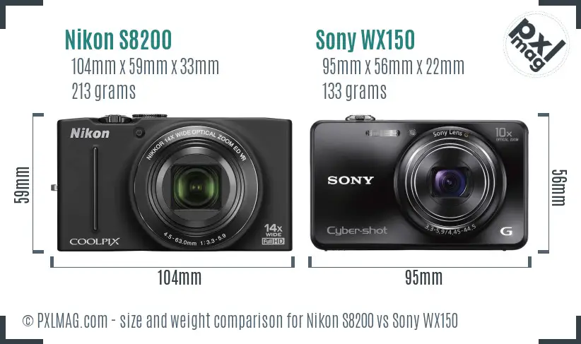 Nikon S8200 vs Sony WX150 size comparison