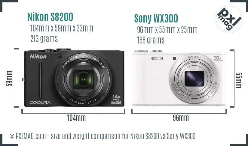 Nikon S8200 vs Sony WX300 size comparison
