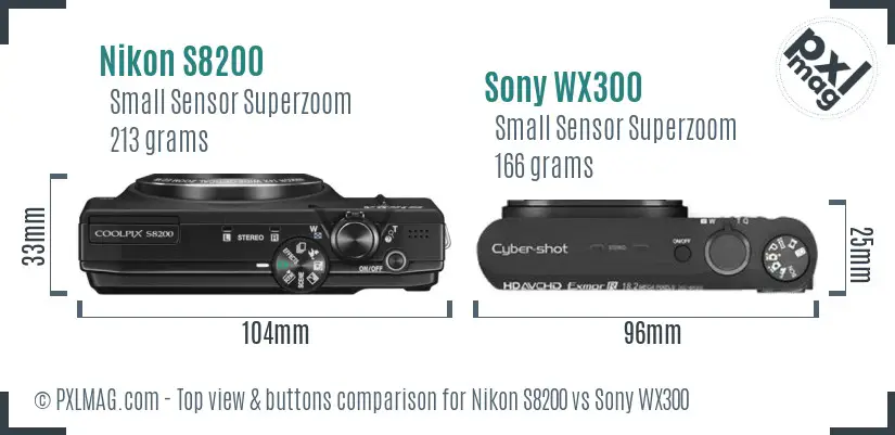 Nikon S8200 vs Sony WX300 top view buttons comparison