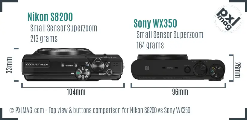 Nikon S8200 vs Sony WX350 top view buttons comparison