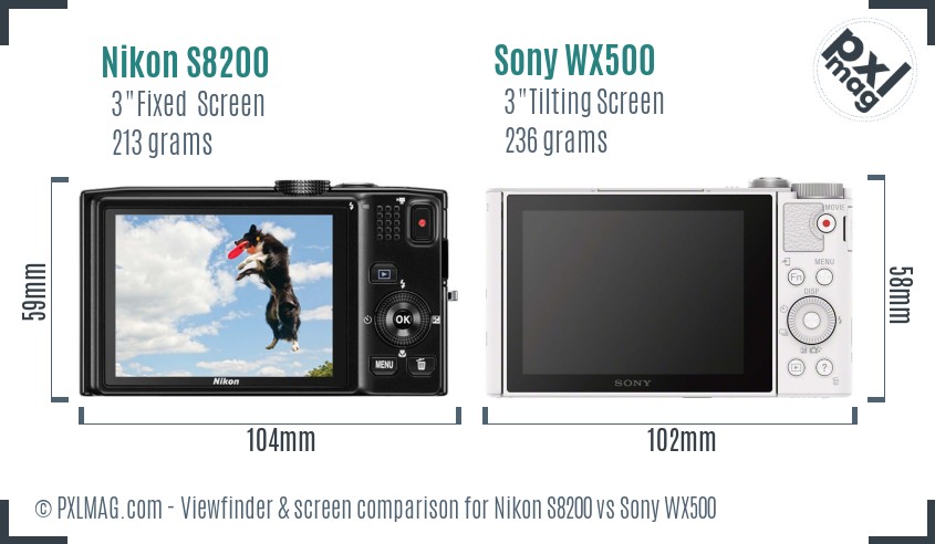Nikon S8200 vs Sony WX500 Screen and Viewfinder comparison
