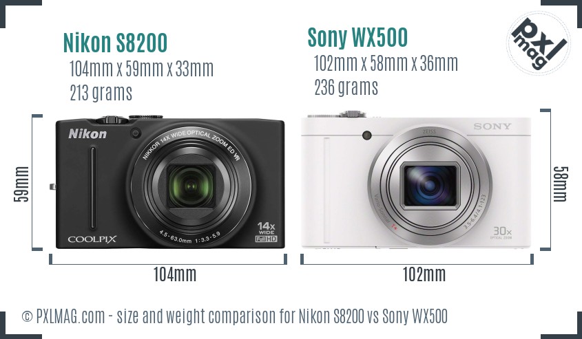 Nikon S8200 vs Sony WX500 size comparison