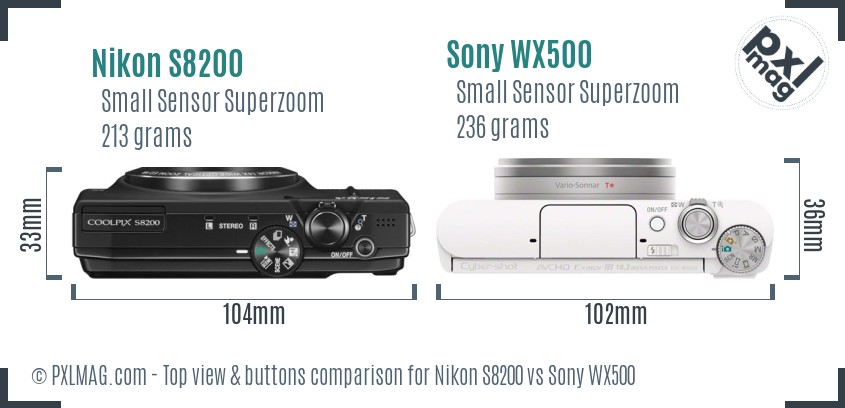 Nikon S8200 vs Sony WX500 top view buttons comparison