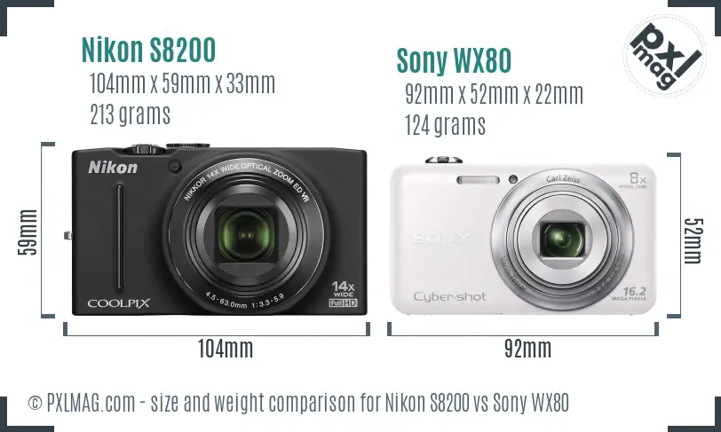 Nikon S8200 vs Sony WX80 size comparison