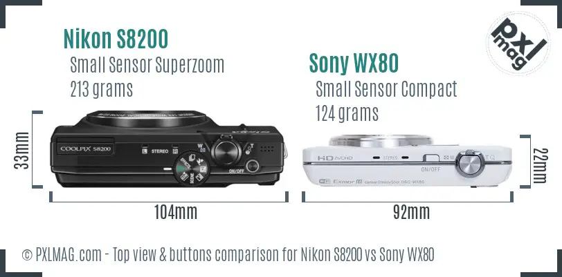 Nikon S8200 vs Sony WX80 top view buttons comparison