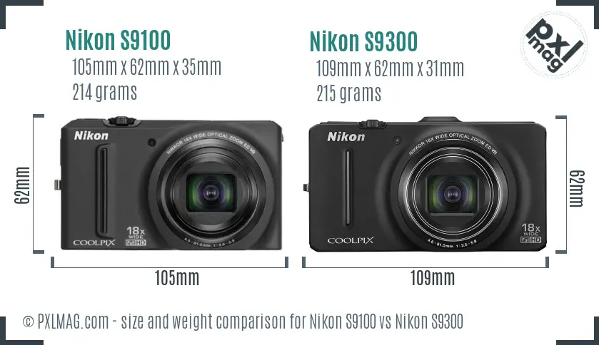Nikon S9100 vs Nikon S9300 size comparison