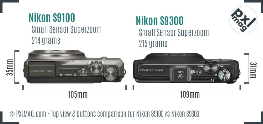 Nikon S9100 vs Nikon S9300 top view buttons comparison