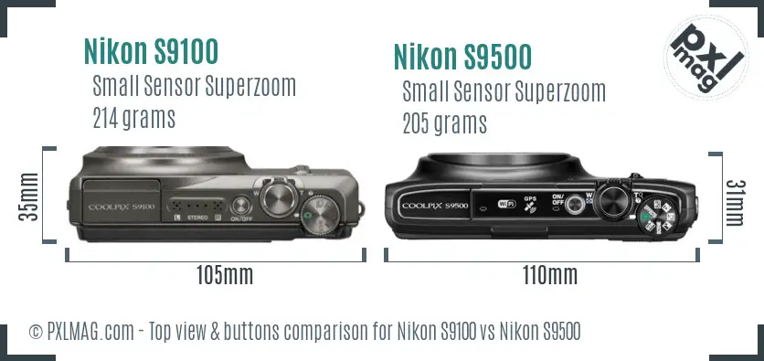 Nikon S9100 vs Nikon S9500 top view buttons comparison