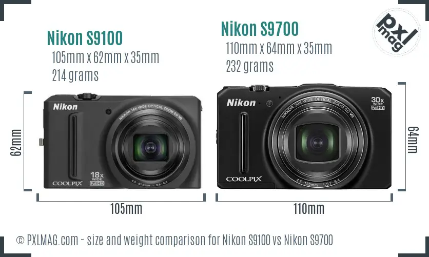 Nikon S9100 vs Nikon S9700 size comparison