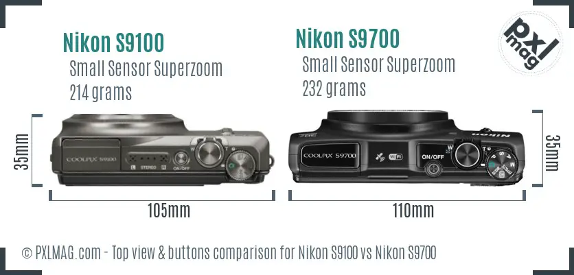Nikon S9100 vs Nikon S9700 top view buttons comparison