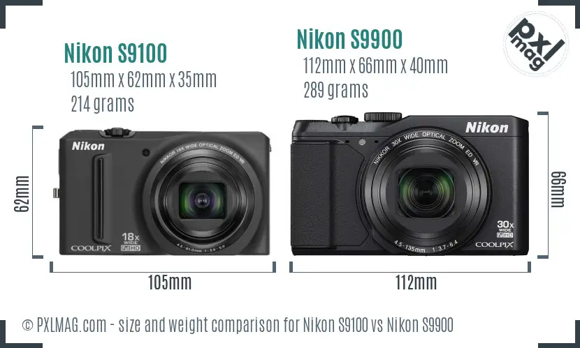 Nikon S9100 vs Nikon S9900 size comparison