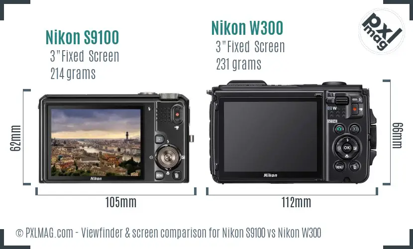 Nikon S9100 vs Nikon W300 Screen and Viewfinder comparison