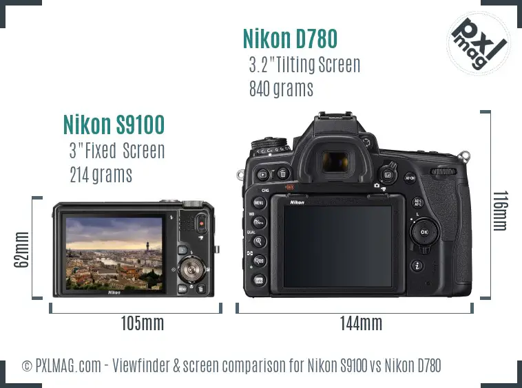 Nikon S9100 vs Nikon D780 Screen and Viewfinder comparison