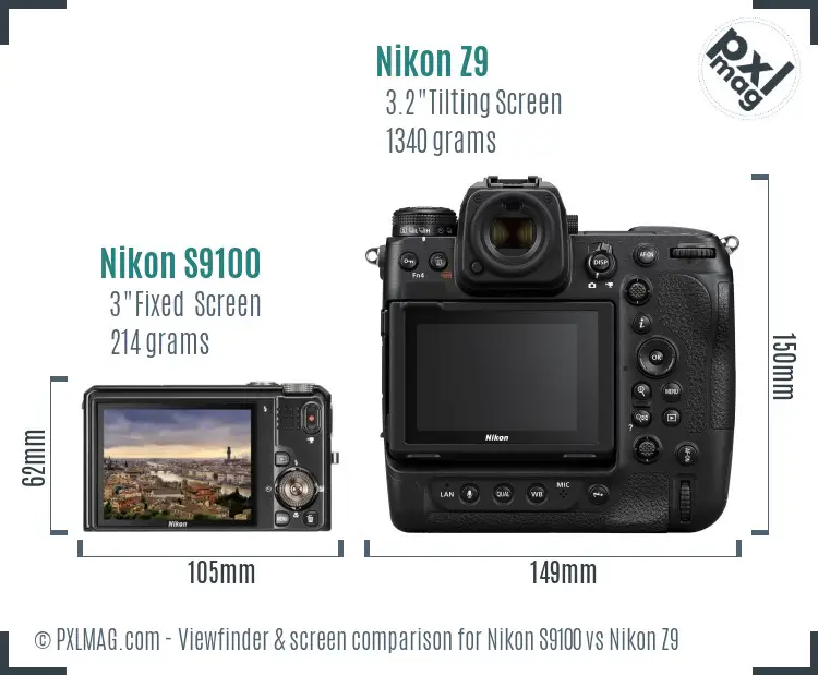 Nikon S9100 vs Nikon Z9 Screen and Viewfinder comparison
