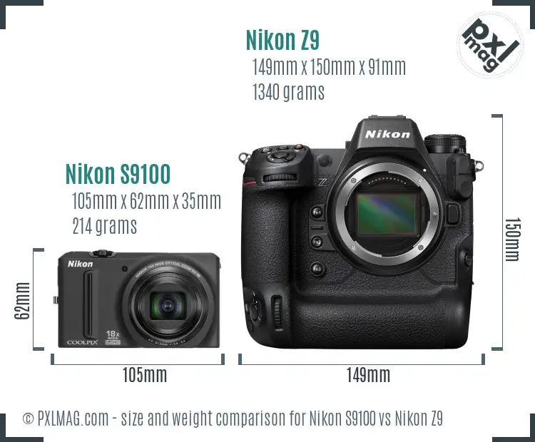 Nikon S9100 vs Nikon Z9 size comparison