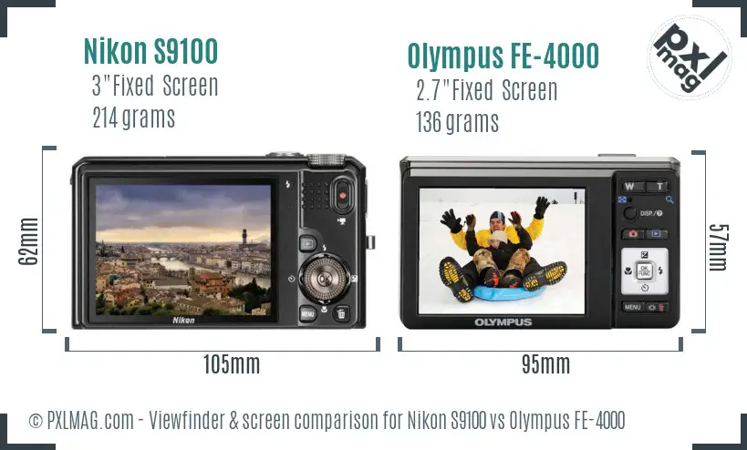 Nikon S9100 vs Olympus FE-4000 Screen and Viewfinder comparison