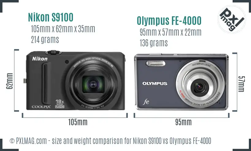 Nikon S9100 vs Olympus FE-4000 size comparison