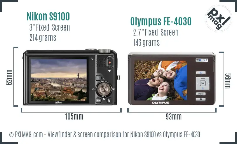 Nikon S9100 vs Olympus FE-4030 Screen and Viewfinder comparison