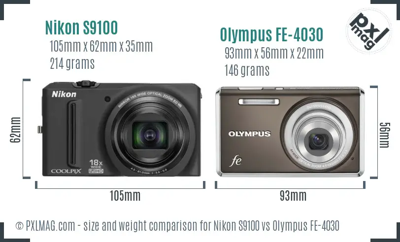 Nikon S9100 vs Olympus FE-4030 size comparison