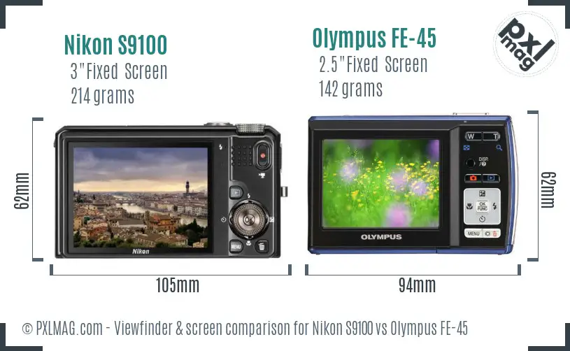 Nikon S9100 vs Olympus FE-45 Screen and Viewfinder comparison