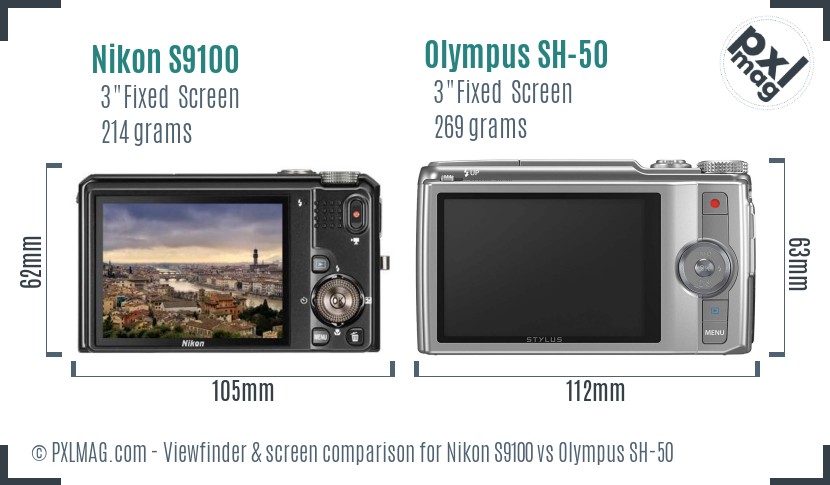 Nikon S9100 vs Olympus SH-50 Screen and Viewfinder comparison