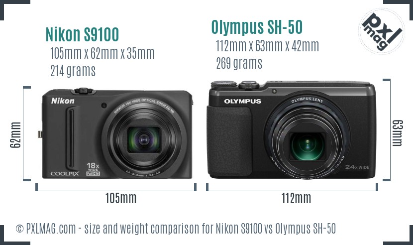 Nikon S9100 vs Olympus SH-50 size comparison Nikon S9100 vs Olympus SH-50 size comparison