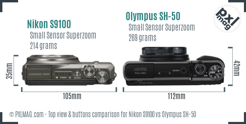 Nikon S9100 vs Olympus SH-50 top view buttons comparison