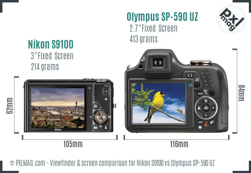 Nikon S9100 vs Olympus SP-590 UZ Screen and Viewfinder comparison