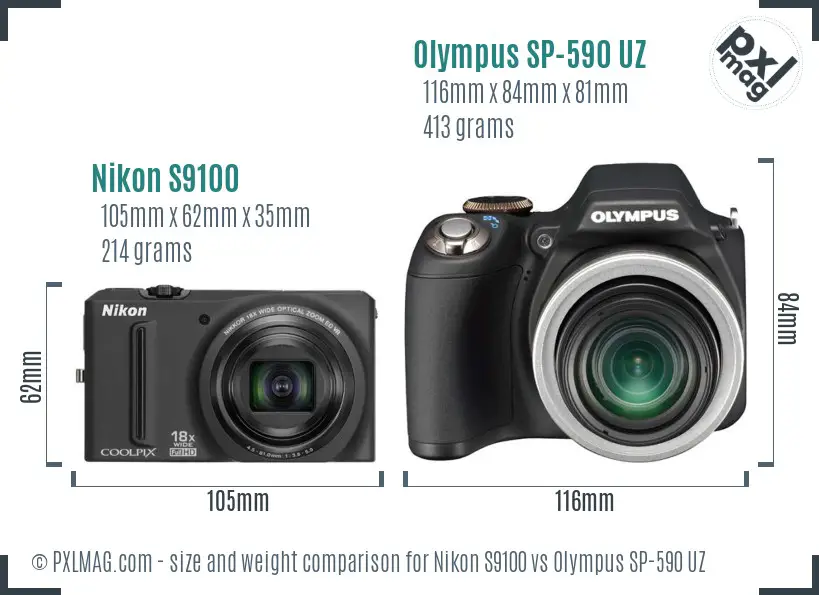 Nikon S9100 vs Olympus SP-590 UZ size comparison