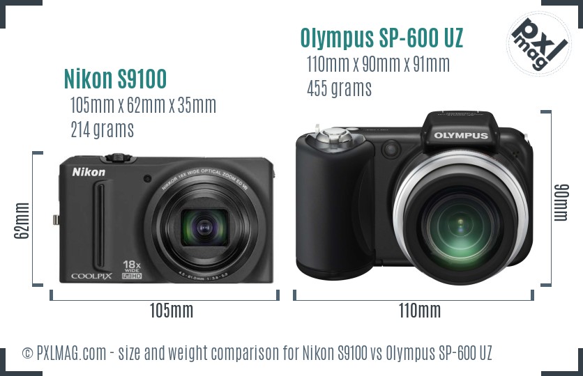 Nikon S9100 vs Olympus SP-600 UZ size comparison