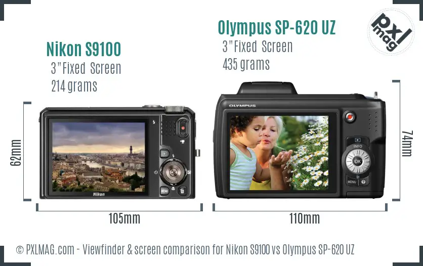 Nikon S9100 vs Olympus SP-620 UZ Screen and Viewfinder comparison