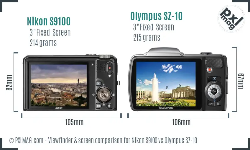 Nikon S9100 vs Olympus SZ-10 Screen and Viewfinder comparison