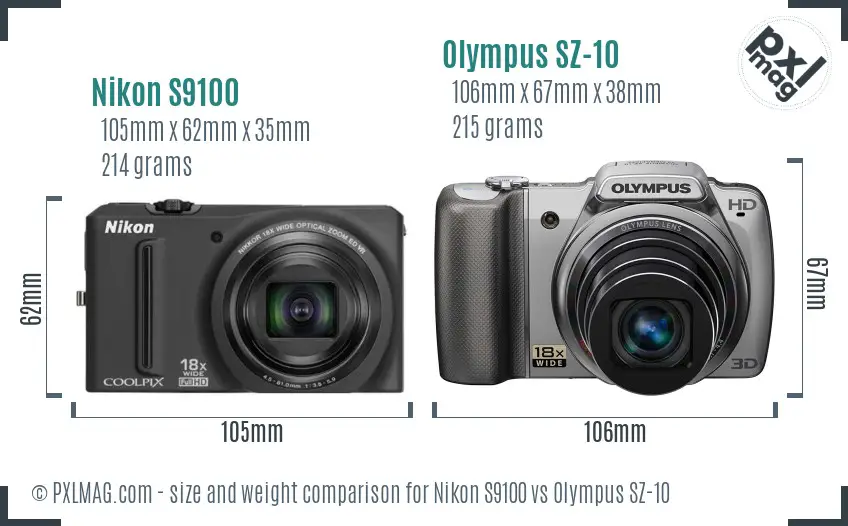 Nikon S9100 vs Olympus SZ-10 size comparison