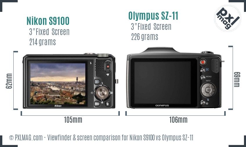 Nikon S9100 vs Olympus SZ-11 Screen and Viewfinder comparison