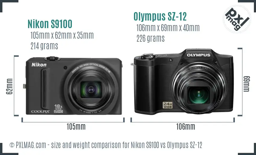 Nikon S9100 vs Olympus SZ-12 size comparison Nikon S9100 vs Olympus SZ-12 size comparison