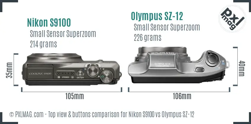 Nikon S9100 vs Olympus SZ-12 top view buttons comparison Nikon S9100 vs Olympus SZ-12 top view buttons comparison
