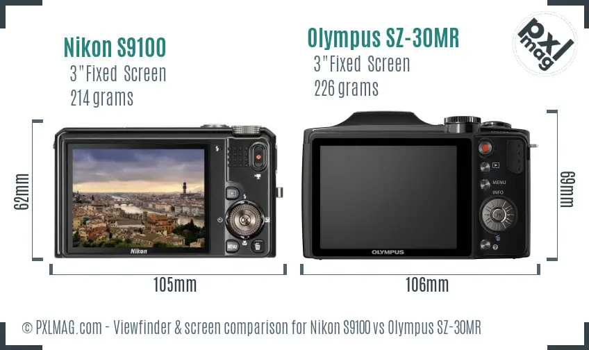 Nikon S9100 vs Olympus SZ-30MR Screen and Viewfinder comparison