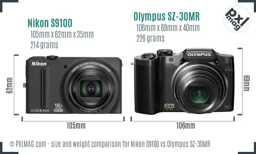 Nikon S9100 vs Olympus SZ-30MR size comparison