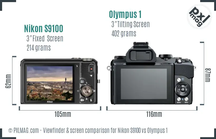 Nikon S9100 vs Olympus 1 Screen and Viewfinder comparison