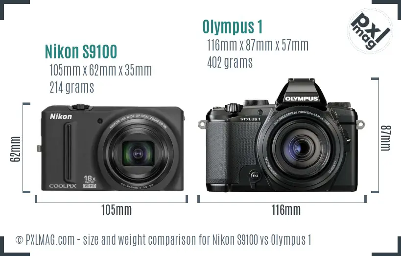 Nikon S9100 vs Olympus 1 size comparison