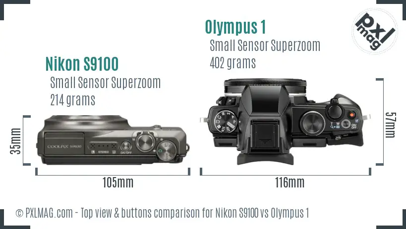 Nikon S9100 vs Olympus 1 top view buttons comparison