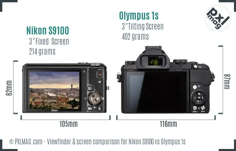 Nikon S9100 vs Olympus 1s Screen and Viewfinder comparison
