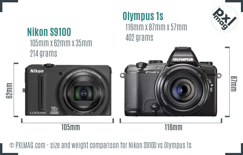 Nikon S9100 vs Olympus 1s size comparison