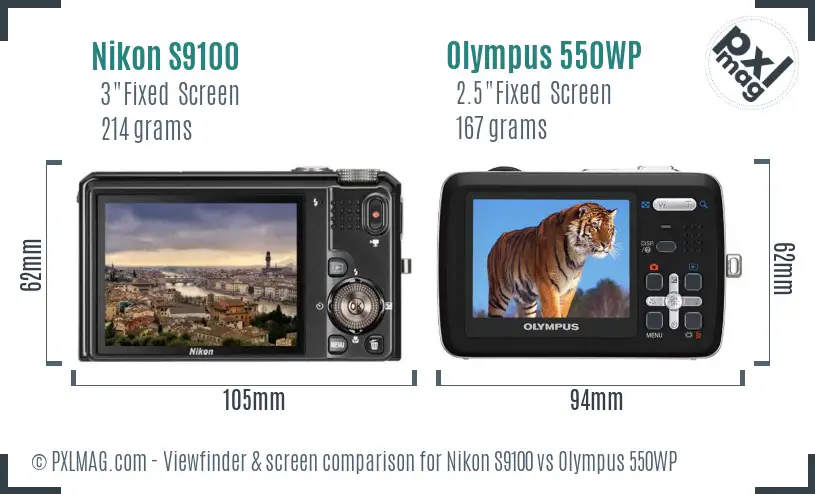 Nikon S9100 vs Olympus 550WP Screen and Viewfinder comparison