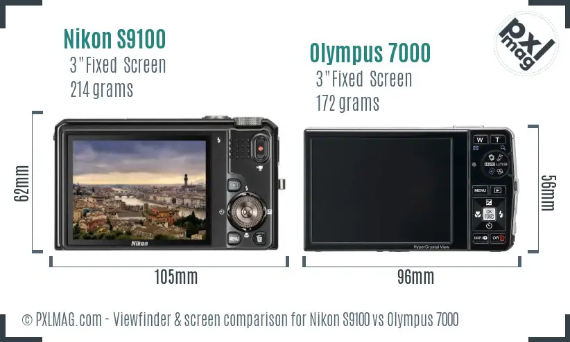Nikon S9100 vs Olympus 7000 Screen and Viewfinder comparison