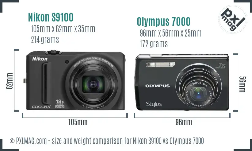 Nikon S9100 vs Olympus 7000 size comparison