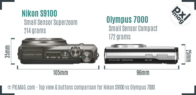 Nikon S9100 vs Olympus 7000 top view buttons comparison
