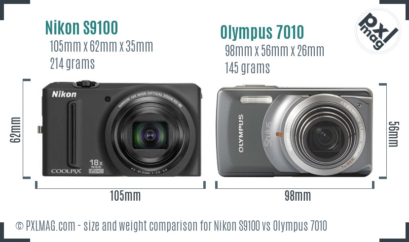 Nikon S9100 vs Olympus 7010 size comparison