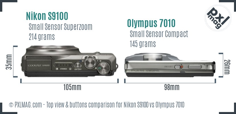 Nikon S9100 vs Olympus 7010 top view buttons comparison